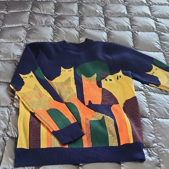 Navy Cat Design Crewneck Sweater - Picture 2 of 5